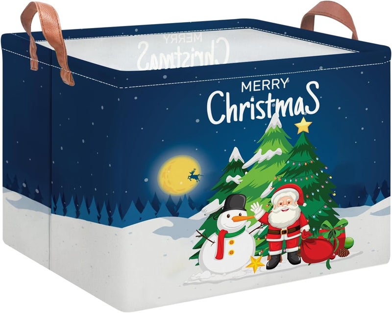 NTAOHAMPER Rectangular Storage Basket Empty,Storage Bin with Handles,Room Decor,Gift Basket,Book Box(Blue Christmas Basket) - Image 1